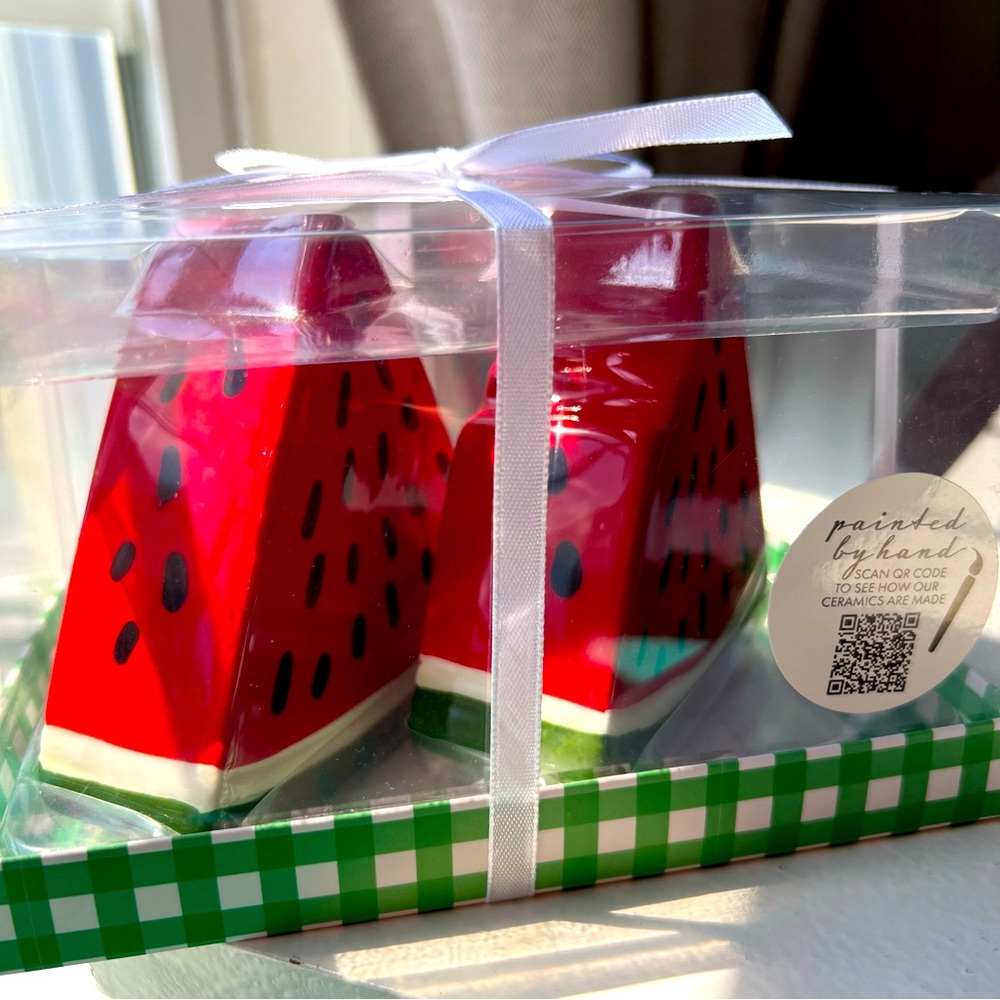 🆕 Watermelon Slice Salt & Pepper Shakers Ceramic Fruit LANG Hand Painted Summer